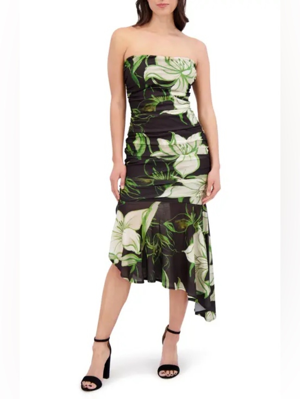 Black & Green Floral Asymmetric Dress